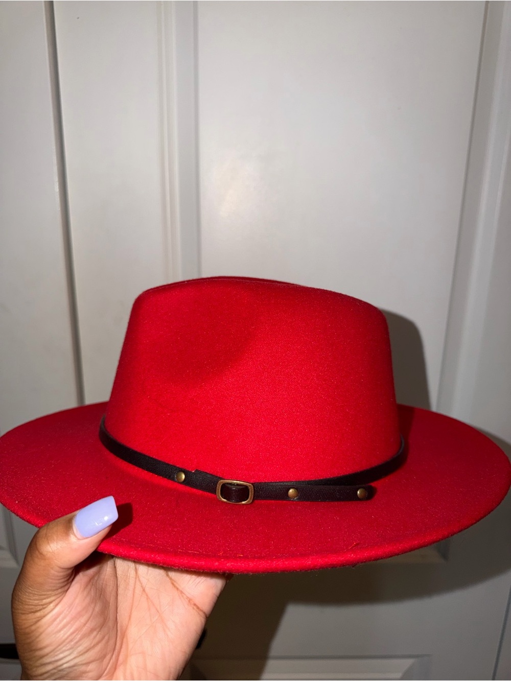 Red Wide-Brim Fedora Hat with Black Band